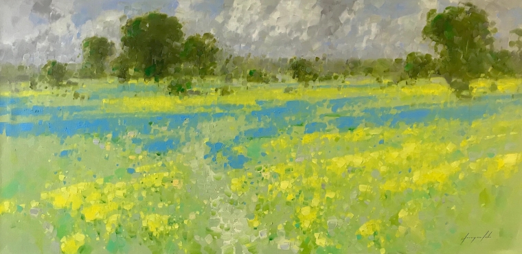 Summer Field, Original oil Painting, Handmade artwork, One of a Kind                     